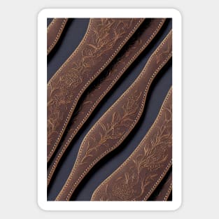 Dark Brown Ornamental Leather Stripes, natural and ecological leather print #64 Sticker